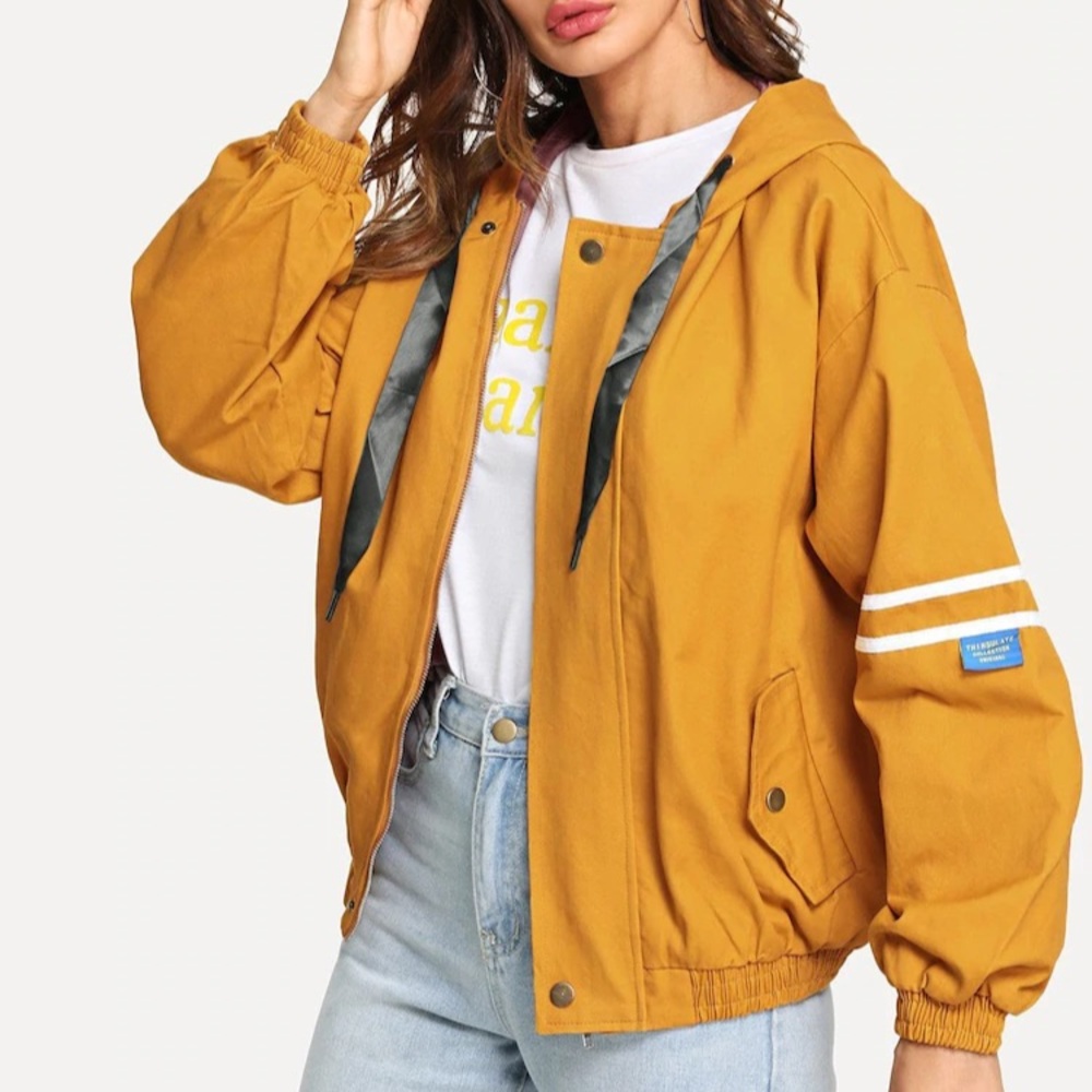 Mustard yellow w/ blush pink Hooded jacket